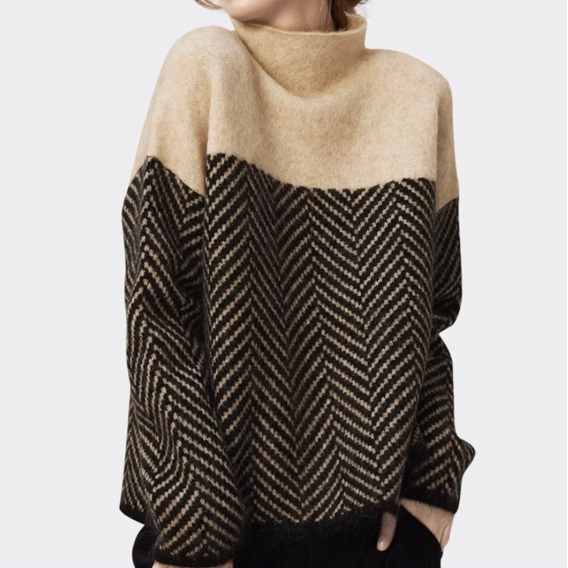 Eliza | Retro Colour Block Half Turtleneck Jumper