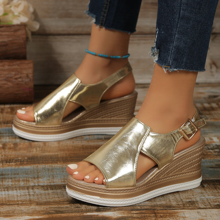 Glamz Chic metallic slingback wedge sandals